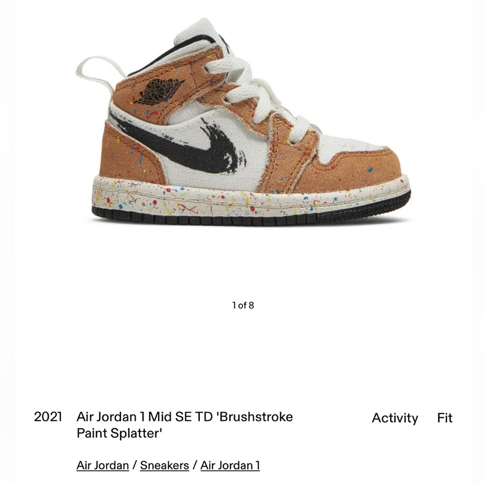 Jordan Kids Brushstroke Paint-Splatter Mid Sneaker — Tan/White/Black